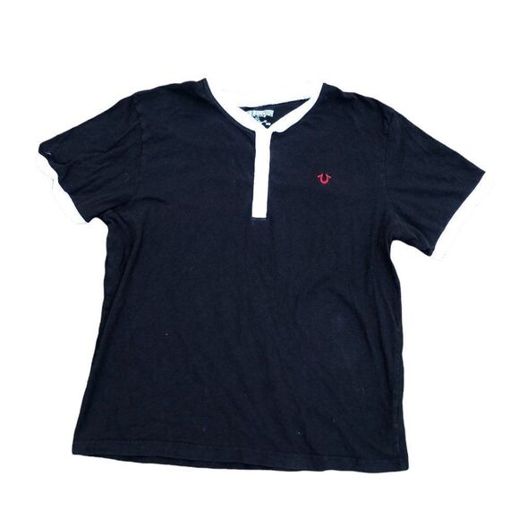True Religion T Shirt XL Black With White Collar - Picture 1 of 4